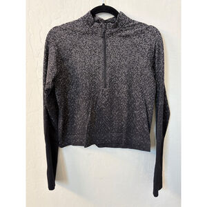 Lululemon Rest Less Cropped Half Zip Pullover Herringbone Fade‎ Black White Sz 8